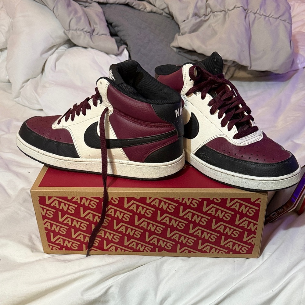Nike Men’s High-Top Sneakers - Burgundy/Black/White Size 8.5